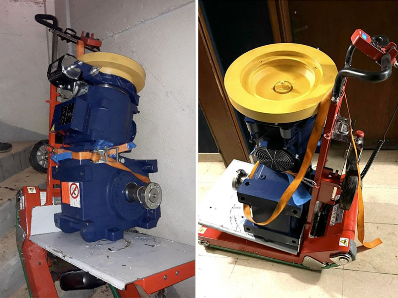 Table élévatrice pour manutention du moteur d'ascenseur